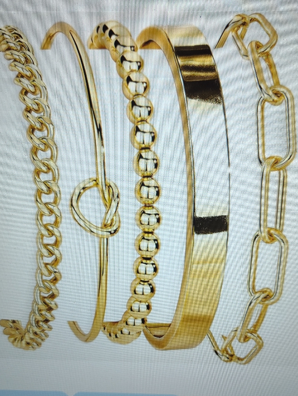 Gold Tone Women's Bracelet Stack - Mixed Link & Bangle Set